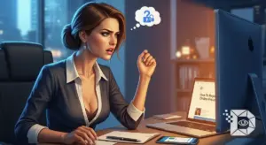 How to Report Online Fraud, digital art, cinematic lighting, high detail, Featuring an attractive woman (with emotions) in a stylish, low-collar office dress with bra, Google Discover friendly, authentic, natural, Likely human generated and optimized for high CTR on Google Discover, Text not add on photo